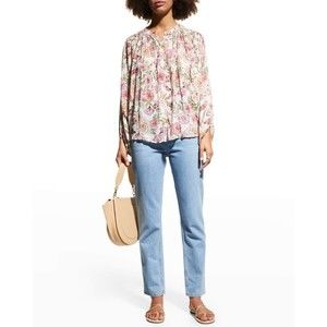 F. Johnny Was Top L Multicolor Balloon Sleeve High Neck NWT $235